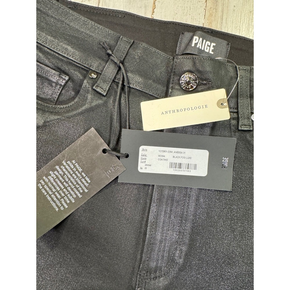 NWT PAIGE Jeans Womens 29 Black Anessa 31 High Rise Wide Leg Fog Luxe Coating - Picture 11 of 16